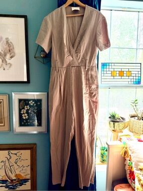 3.1 Phillip Lim Taupe Wrap-Front Short Sleeve Jumpsuit